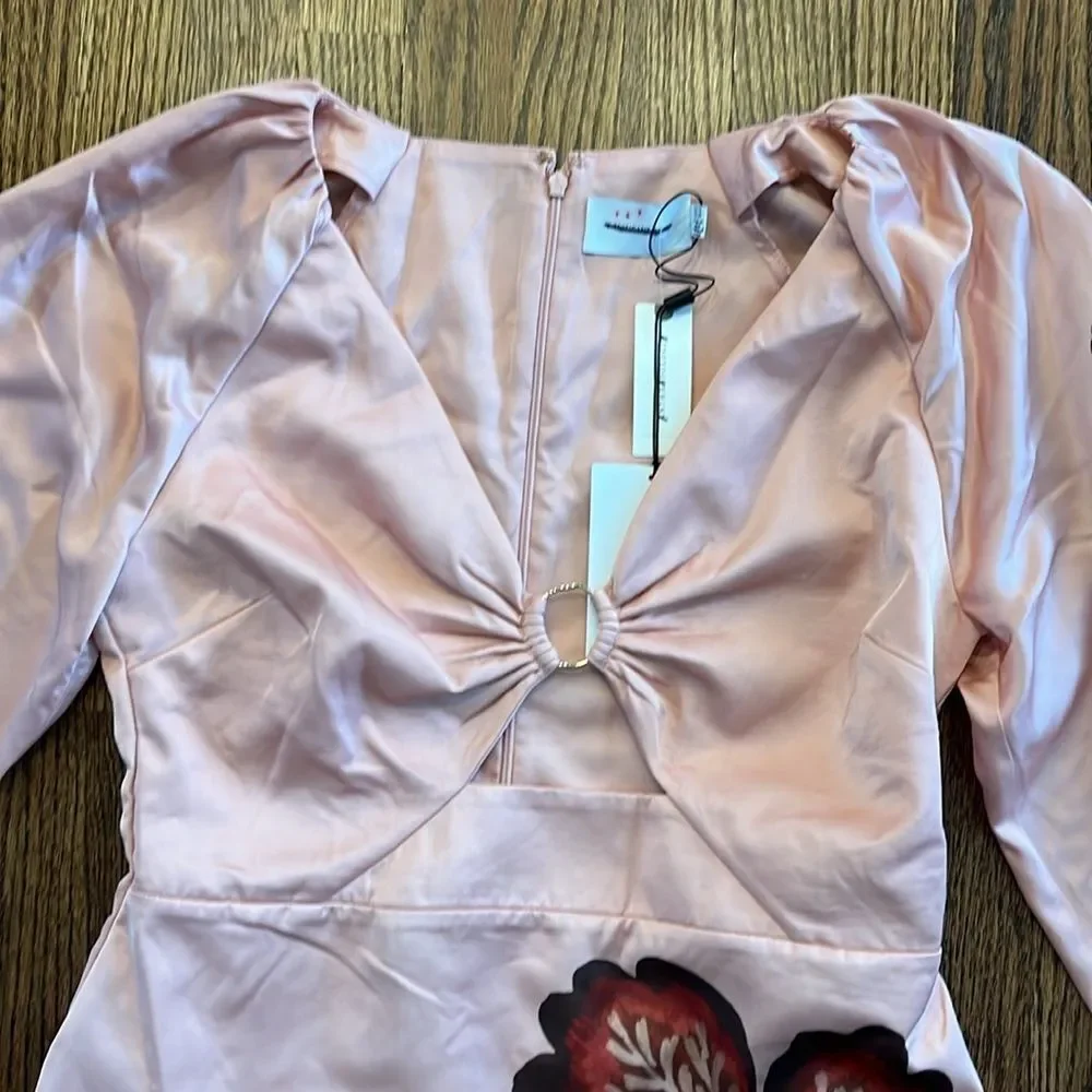 Significant Other size 10 $304 Long-Sleeve V-Neck Cutout Printed Mini Dress - Picture 9 of 12